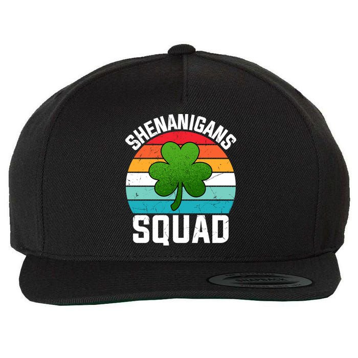 Retro St Patricks Day Shenanigans Squad Shamrock St Patricks Day Wool Snapback Cap
