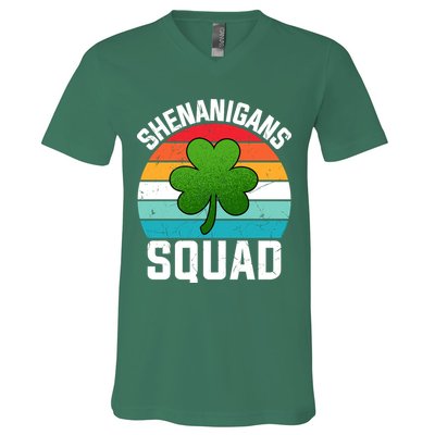 Retro St Patricks Day Shenanigans Squad Shamrock St Patricks Day V-Neck T-Shirt