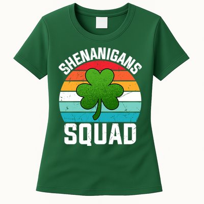 Retro St Patricks Day Shenanigans Squad Shamrock St Patricks Day Womens T-Shirt