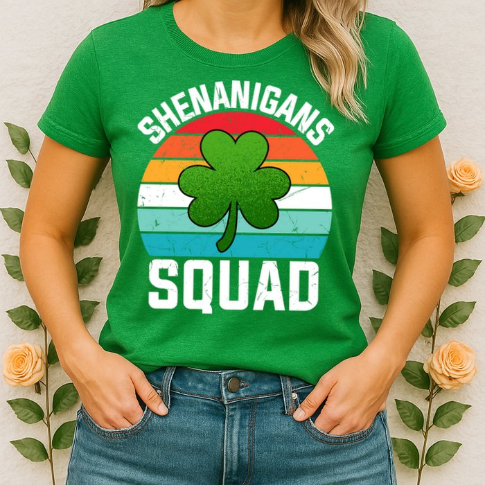 Retro St Patricks Day Shenanigans Squad Shamrock St Patricks Day Womens T-Shirt