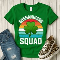 Retro St Patricks Day Shenanigans Squad Shamrock St Patricks Day Womens T-Shirt