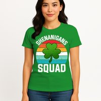 Retro St Patricks Day Shenanigans Squad Shamrock St Patricks Day Womens T-Shirt