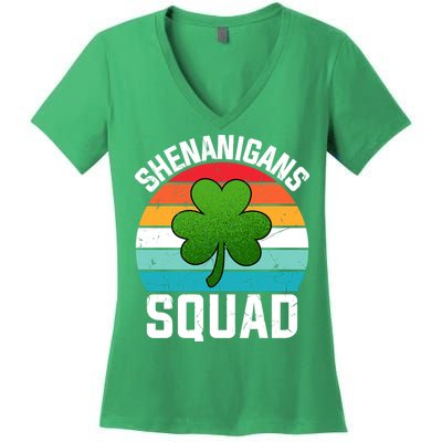 Retro St Patricks Day Shenanigans Squad Shamrock St Patricks Day Women's V-Neck T-Shirt