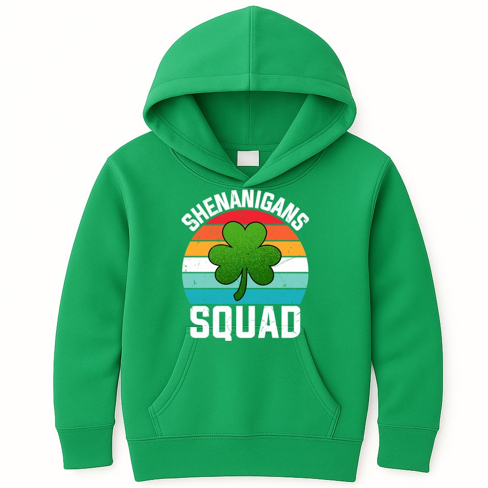 Retro St Patricks Day Shenanigans Squad Shamrock St Patricks Day Kids Hoodie