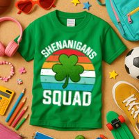 Retro St Patricks Day Shenanigans Squad Shamrock St Patricks Day Kids T-Shirt