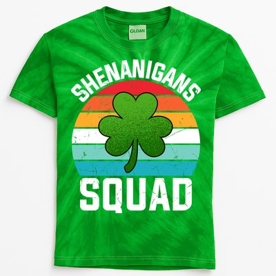 Retro St Patricks Day Shenanigans Squad Shamrock St Patricks Day Kids Tie-Dye T-Shirt