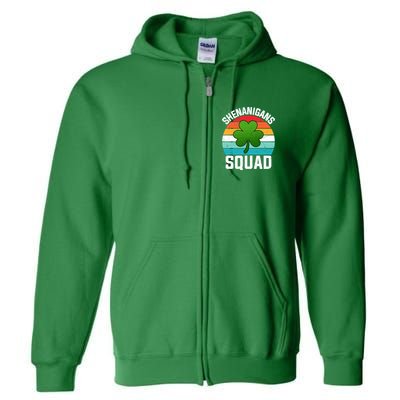 Retro St Patricks Day Shenanigans Squad Shamrock St Patricks Day Full Zip Hoodie