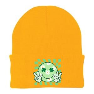 Retro St Patricks Day Smiley Emoji Peace Sign Knit Cap Winter Beanie