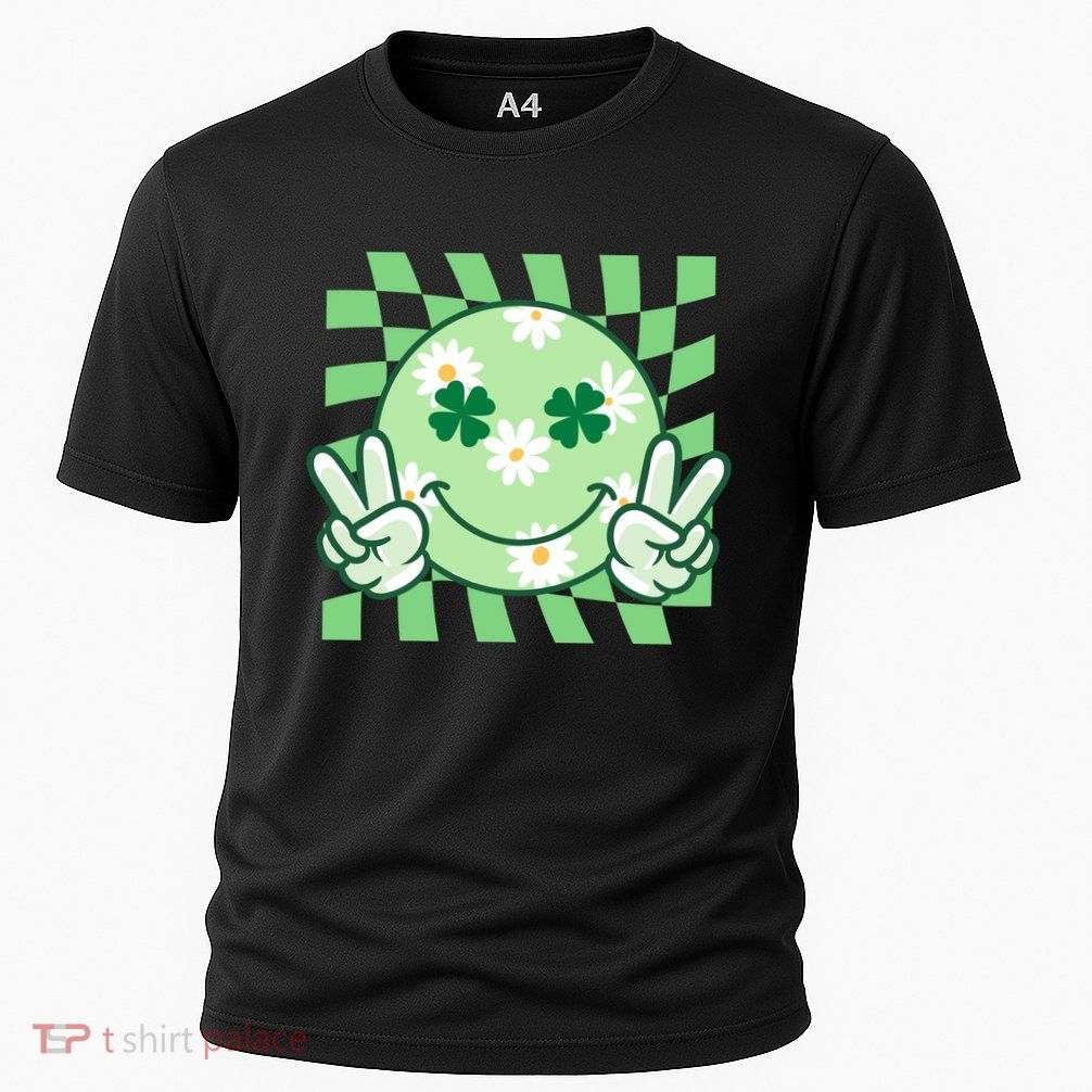 Retro St Patricks Day Smiley Emoji Peace Sign Performance Shirt