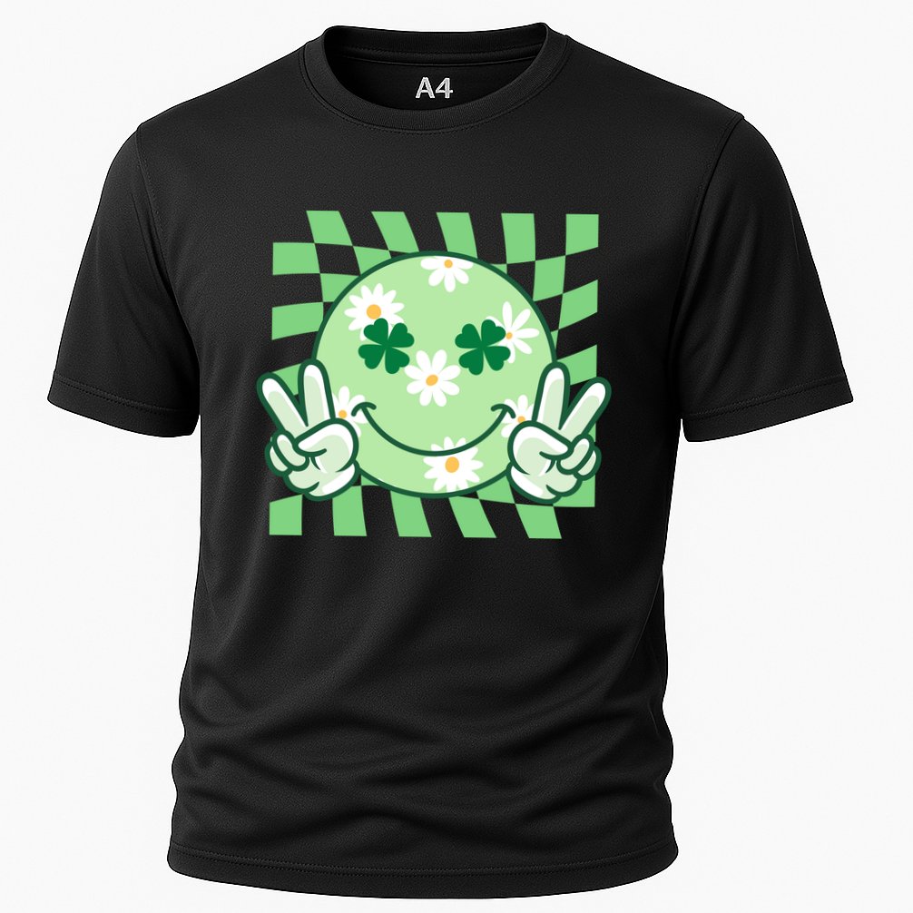 Retro St Patricks Day Smiley Emoji Peace Sign Cooling Performance Crew T-Shirt