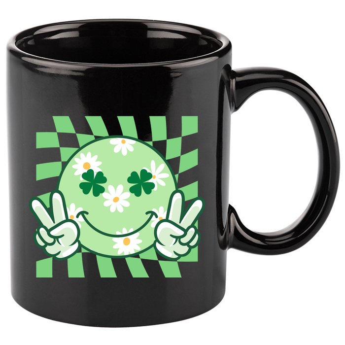 Retro St Patricks Day Smiley Emoji Peace Sign 11oz C Handle Ceramic Mug