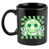 Retro St Patricks Day Smiley Emoji Peace Sign 11oz C Handle Ceramic Mug