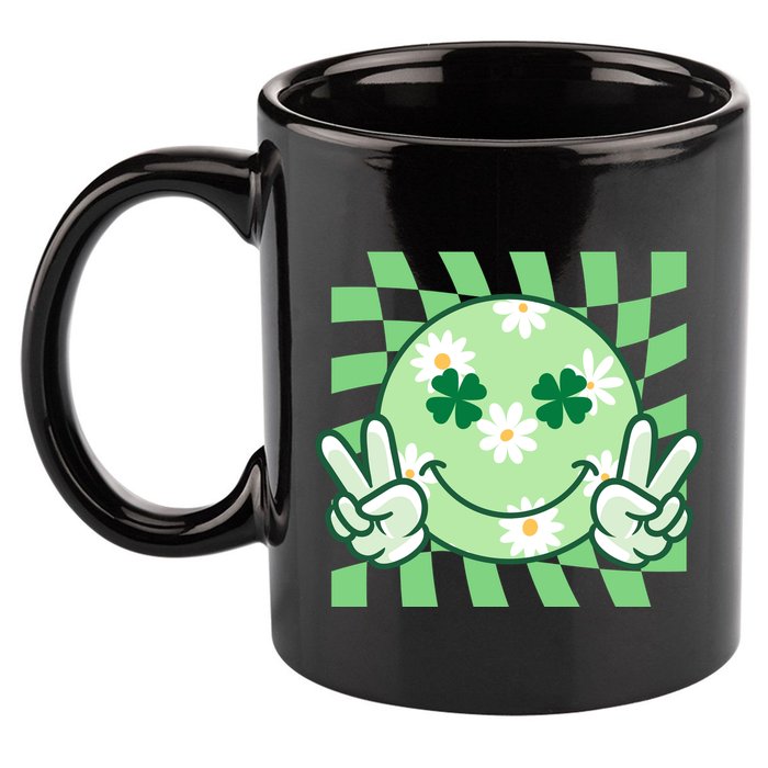Retro St Patricks Day Smiley Emoji Peace Sign 11oz C Handle Ceramic Mug