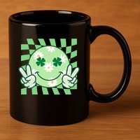 Retro St Patricks Day Smiley Emoji Peace Sign 11oz C Handle Ceramic Mug