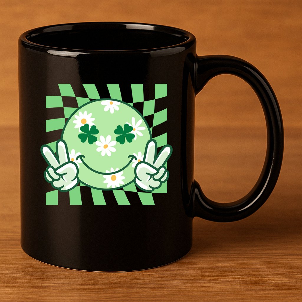 Retro St Patricks Day Smiley Emoji Peace Sign 11oz C Handle Ceramic Mug