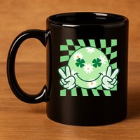 Retro St Patricks Day Smiley Emoji Peace Sign 11oz C Handle Ceramic Mug