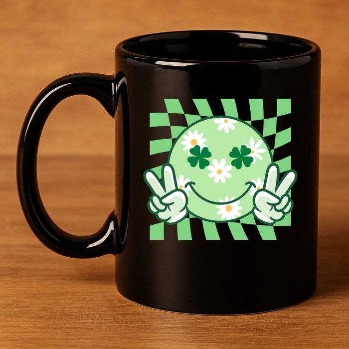 Retro St Patricks Day Smiley Emoji Peace Sign 11oz C Handle Ceramic Mug