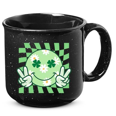 Retro St Patricks Day Smiley Emoji Peace Sign 15oz Campfire Ceramic Mug
