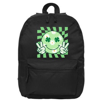 Retro St Patricks Day Smiley Emoji Peace Sign 16 in Basic Backpack