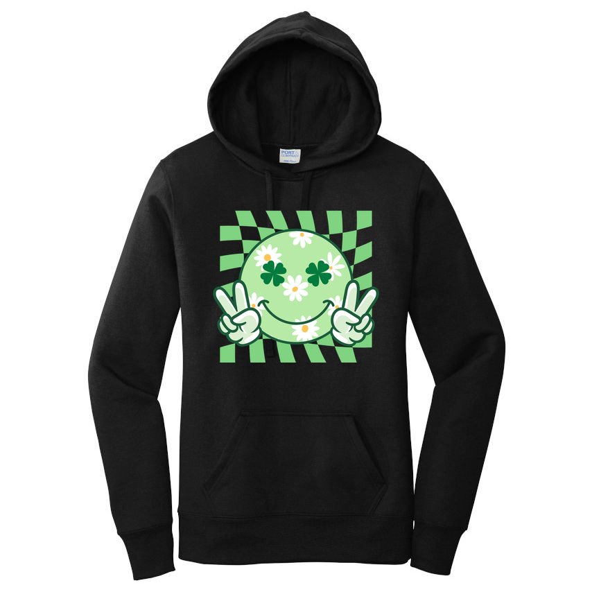 Retro St Patricks Day Smiley Emoji Peace Sign Women's Pullover Hoodie