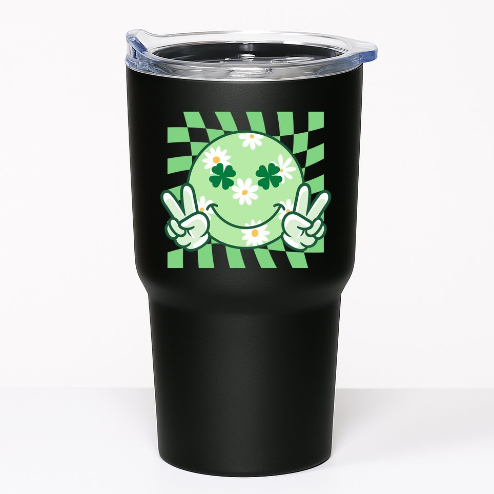 Retro St Patricks Day Smiley Emoji Peace Sign Tumbler