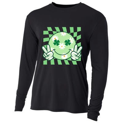 Retro St Patricks Day Smiley Emoji Peace Sign Cooling Performance Long Sleeve Crew