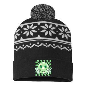 Retro St Patricks Day Smiley Emoji Peace Sign USA-Made Snowflake Beanie