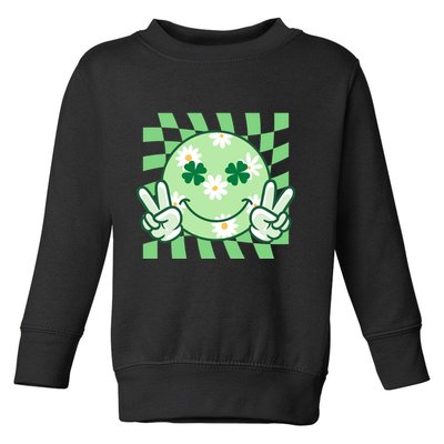 Retro St Patricks Day Smiley Emoji Peace Sign Toddler Sweatshirt