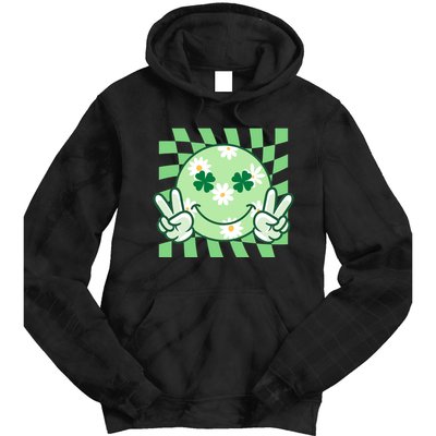 Retro St Patricks Day Smiley Emoji Peace Sign Tie Dye Hoodie