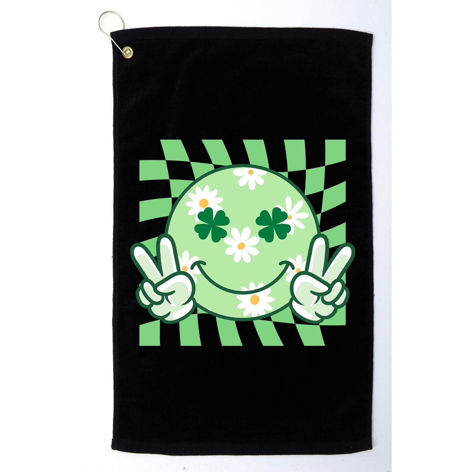 Retro St Patricks Day Smiley Emoji Peace Sign Golf Towel