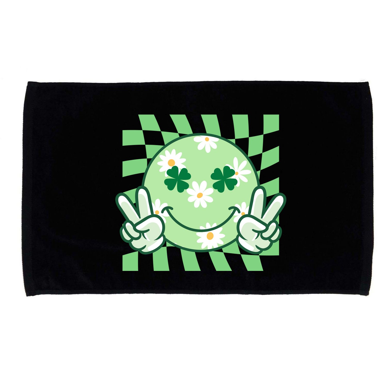 Retro St Patricks Day Smiley Emoji Peace Sign Microfiber Hand Towel