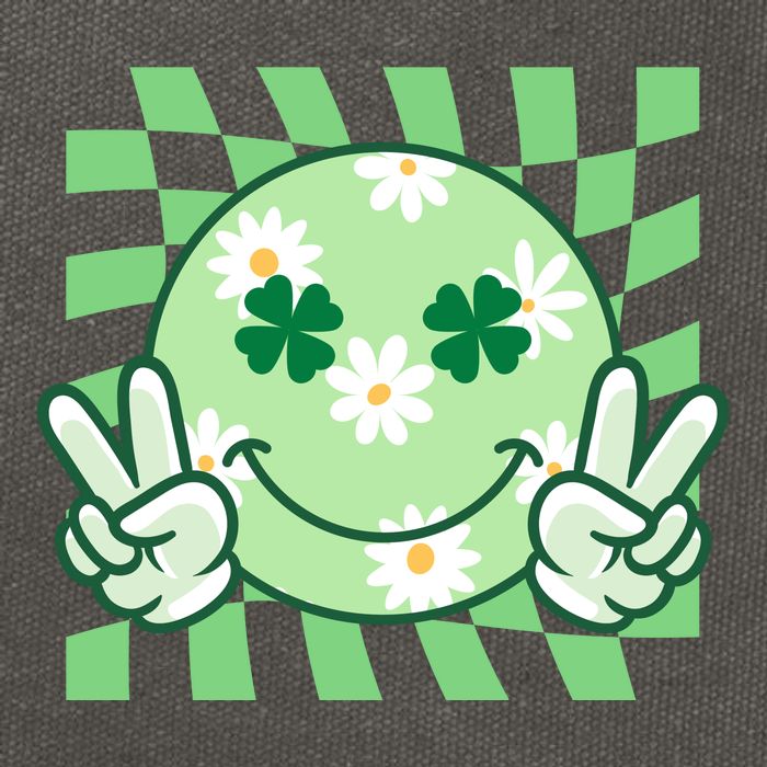 Retro St Patricks Day Smiley Emoji Peace Sign Cotton Canvas Backpack