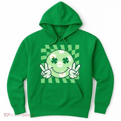 Retro St Patricks Day Smiley Emoji Peace Sign Hoodie