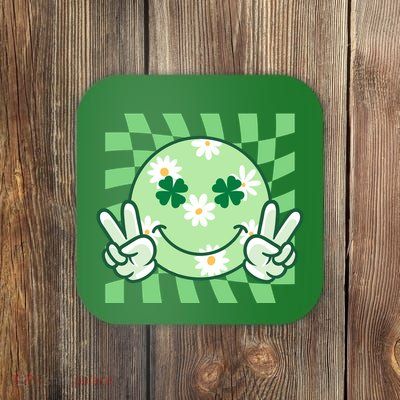 Retro St Patricks Day Smiley Emoji Peace Sign Coaster