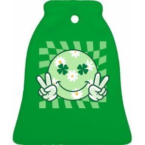 Retro St Patricks Day Smiley Emoji Peace Sign Ceramic Bell Ornament