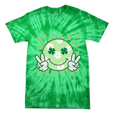 Retro St Patricks Day Smiley Emoji Peace Sign Tie-Dye T-Shirt