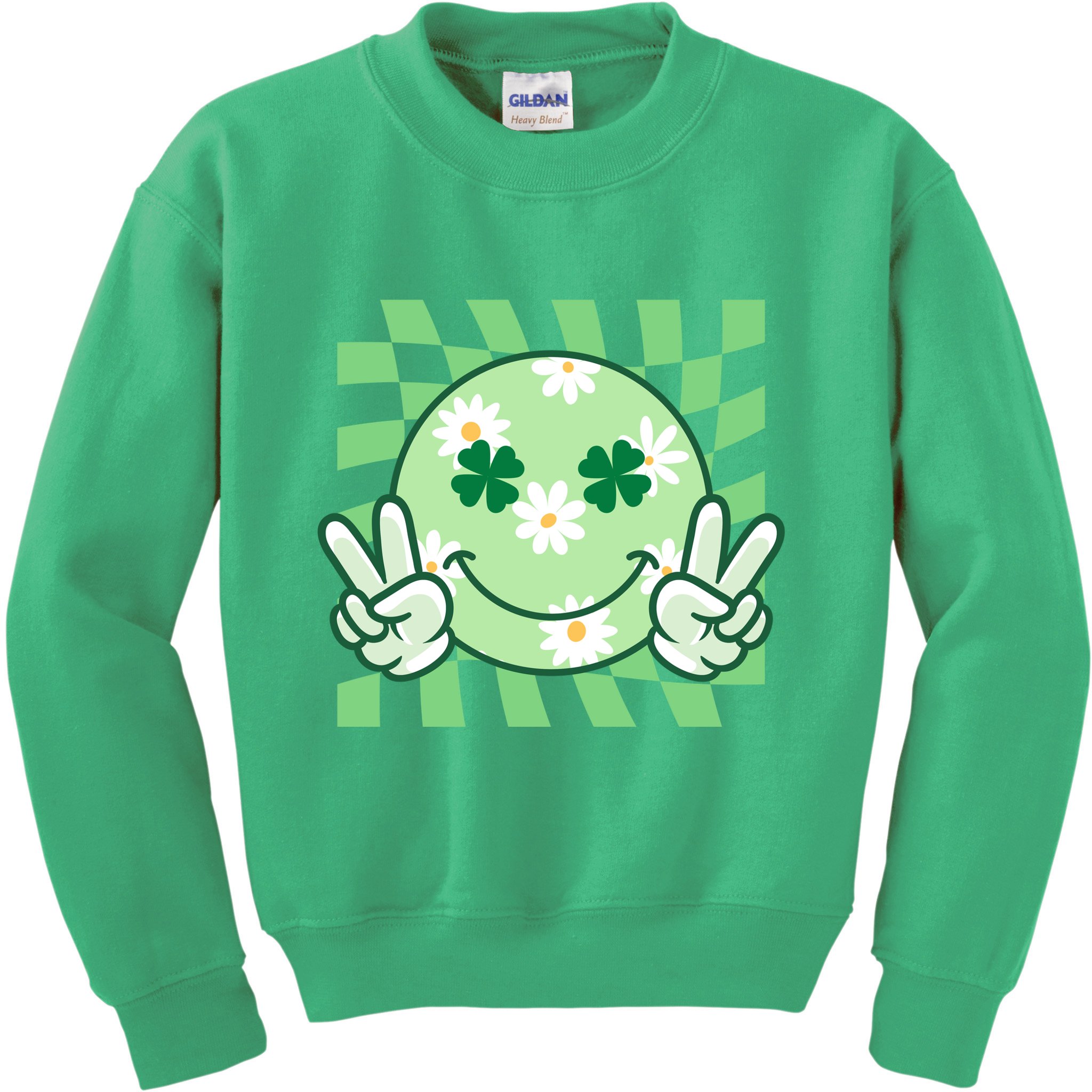 Retro St Patricks Day Smiley Emoji Peace Sign Kids Sweatshirt