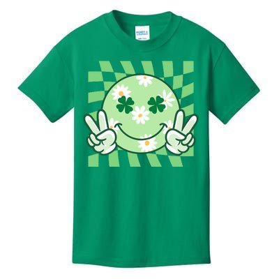 Retro St Patricks Day Smiley Emoji Peace Sign Kids T-Shirt