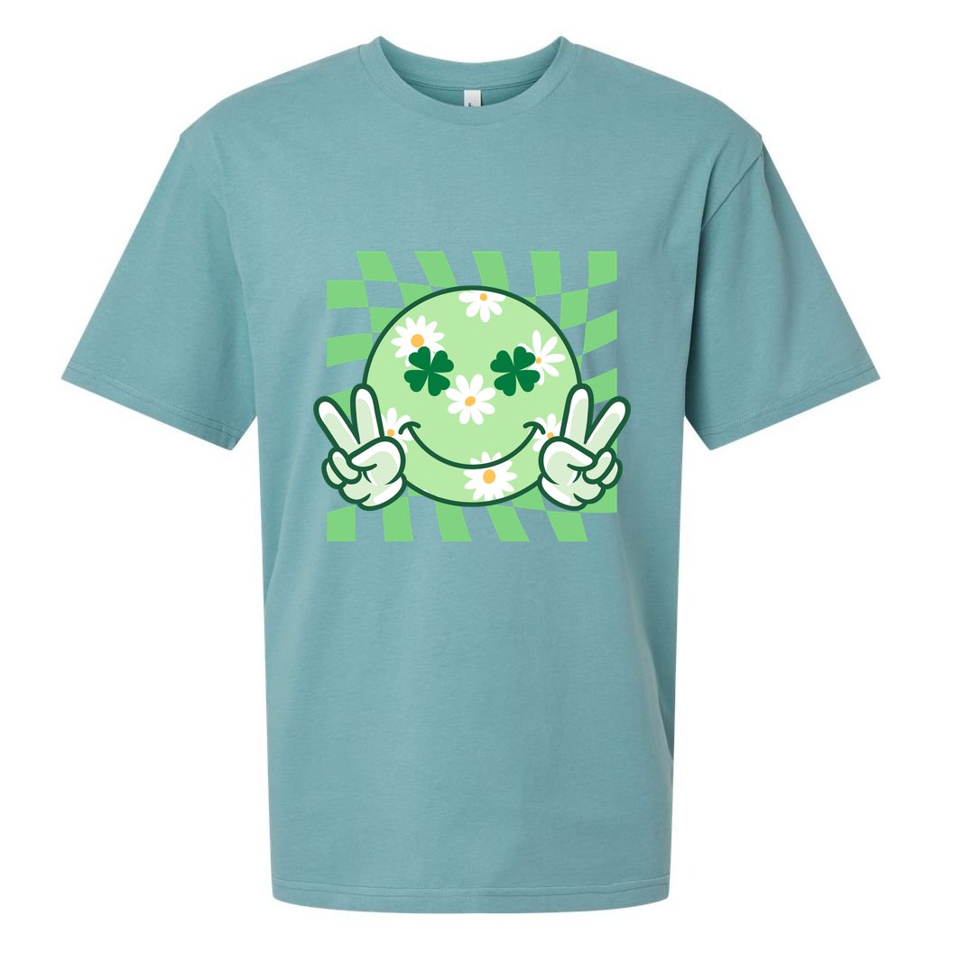 Retro St Patricks Day Smiley Emoji Peace Sign Sueded Cloud Jersey T-Shirt