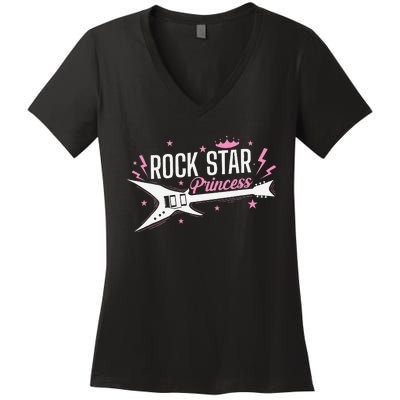 Rock Star Princess Guitar Music Women's V-Neck T-Shirt