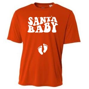 Retro Santa Pregnancy Announcet Christmas Pregnancy Gift Cooling Performance Crew T-Shirt