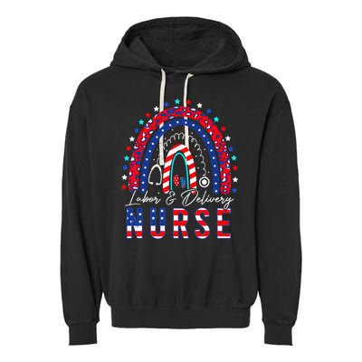 Rainbow Stethoscope Patriotic Labor Delivery Nurse 4th July Garment-Dyed Fleece Hoodie