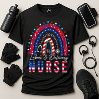 Rainbow Stethoscope Patriotic Labor Delivery Nurse 4th July Cooling Performance Crew T-Shirt