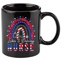 Rainbow Stethoscope Patriotic Labor Delivery Nurse 4th July 11oz C Handle Ceramic Mug