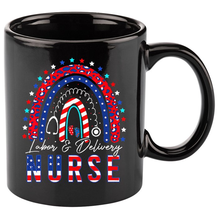 Rainbow Stethoscope Patriotic Labor Delivery Nurse 4th July 11oz C Handle Ceramic Mug