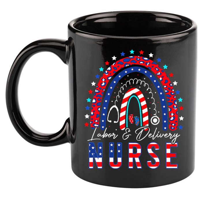 Rainbow Stethoscope Patriotic Labor Delivery Nurse 4th July 11oz C Handle Ceramic Mug