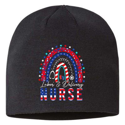 Rainbow Stethoscope Patriotic Labor Delivery Nurse 4th July Sustainable Beanie