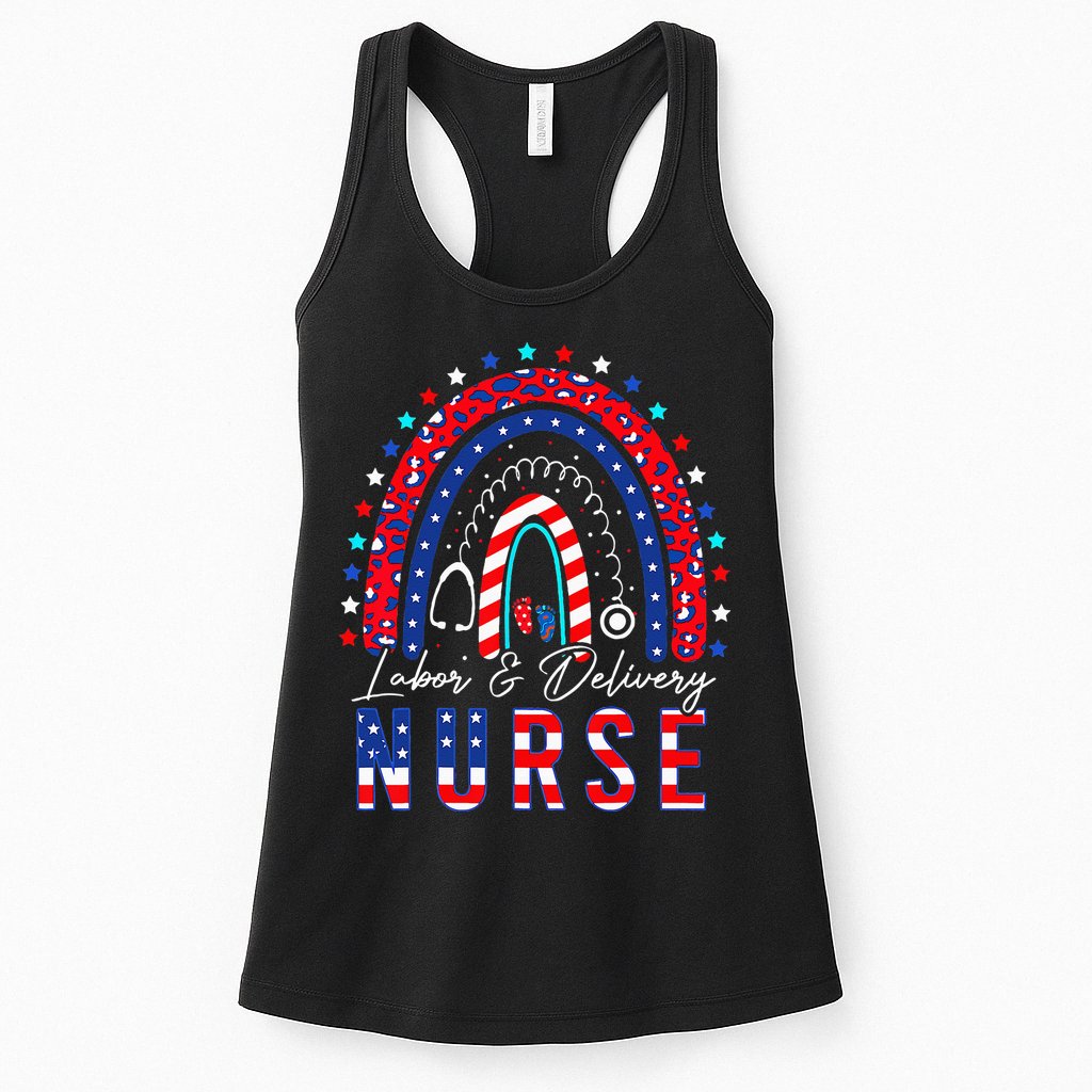 Rainbow Stethoscope Patriotic Labor Delivery Nurse 4th July Womens Tank Top