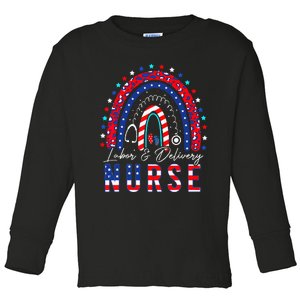 Rainbow Stethoscope Patriotic Labor Delivery Nurse 4th July Toddler Long Sleeve Shirt