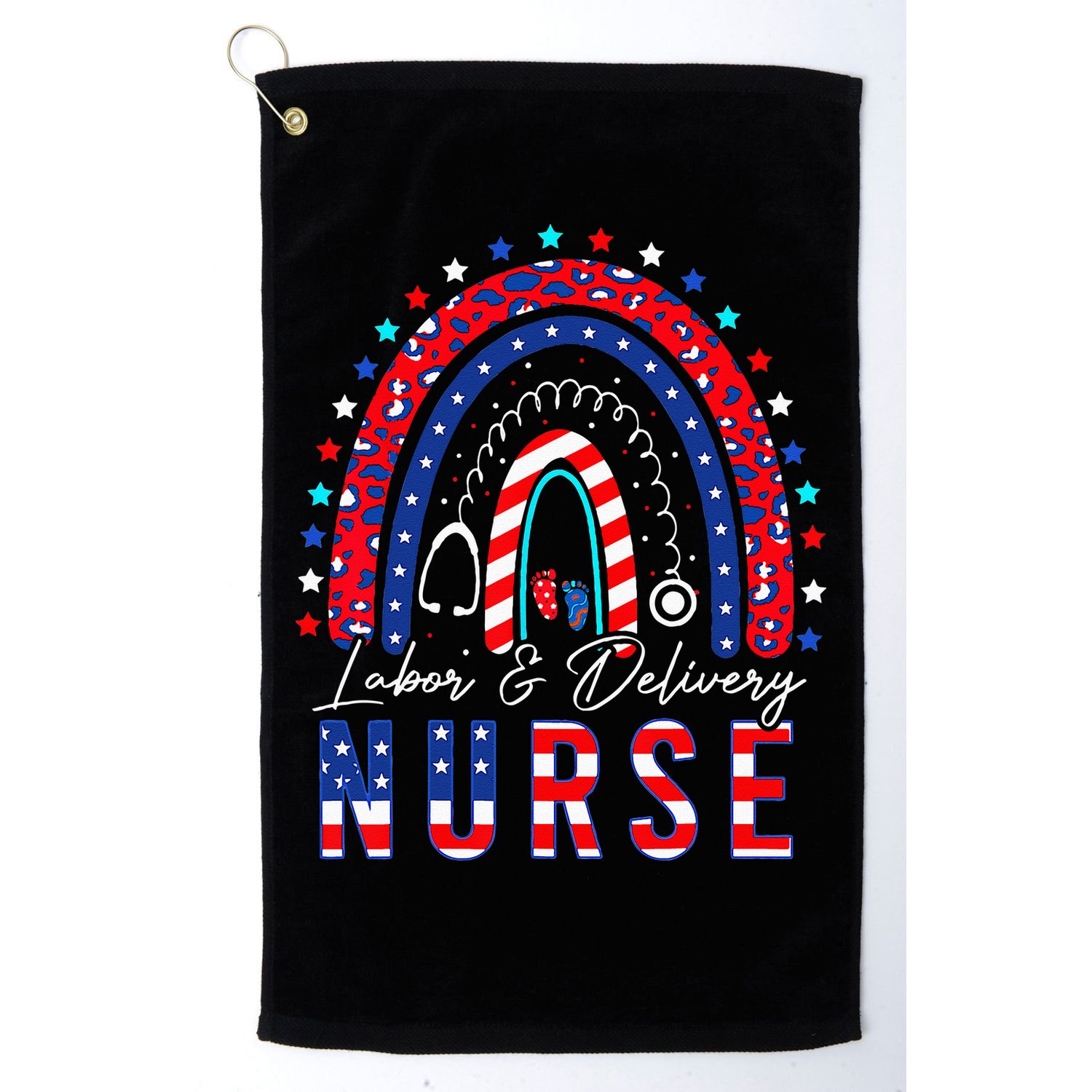 Rainbow Stethoscope Patriotic Labor Delivery Nurse 4th July Golf Towel